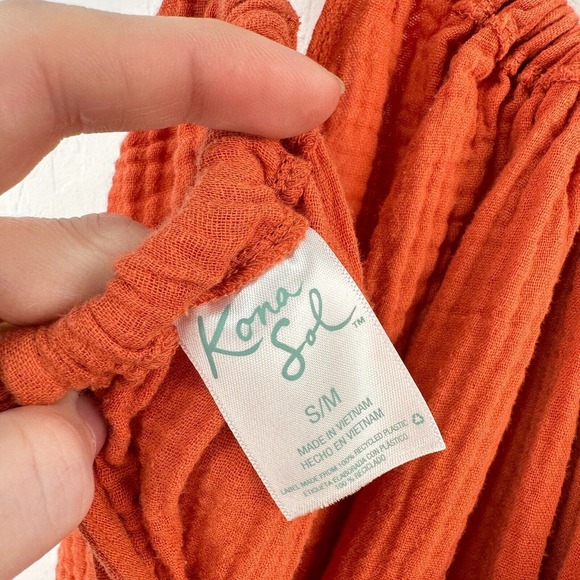 Kona Sol Dress Womens S Orange Cotton Gauzy Sleeveless Drawstring Beach Cover Up - Picture 6 of 7